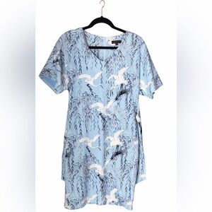 Superstition Blue Bird Print Dress • Tie Waist • Short Sleeve • Midi